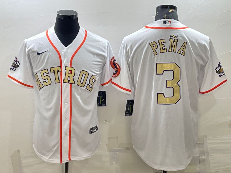 Men Houston Astros 3 Pena White Champion Gold Game Nike 2022 MLB Jersey